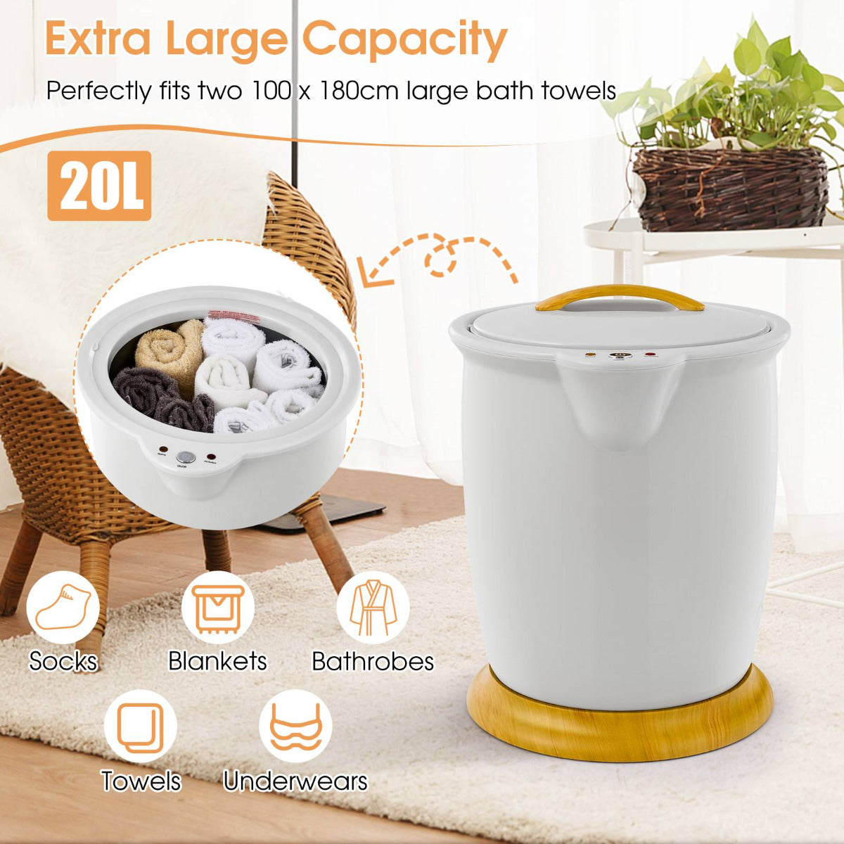 Towel Warmer Bucket 20L Large Capacity Towel Warmer Barrel-Grey