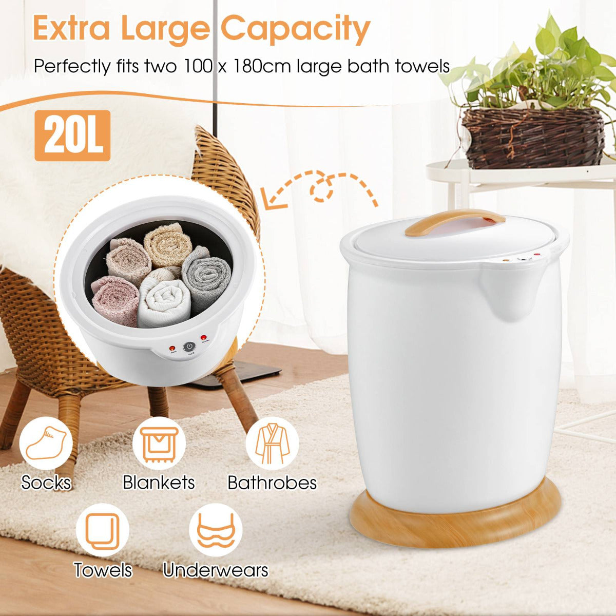 Towel Warmer Bucket 20L Large Capacity Towel Warmer Barrel-White