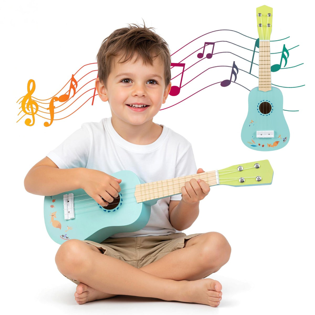 Toy Ukulele with Laminated Basswood Body and 4 Tunable Nylon Strings