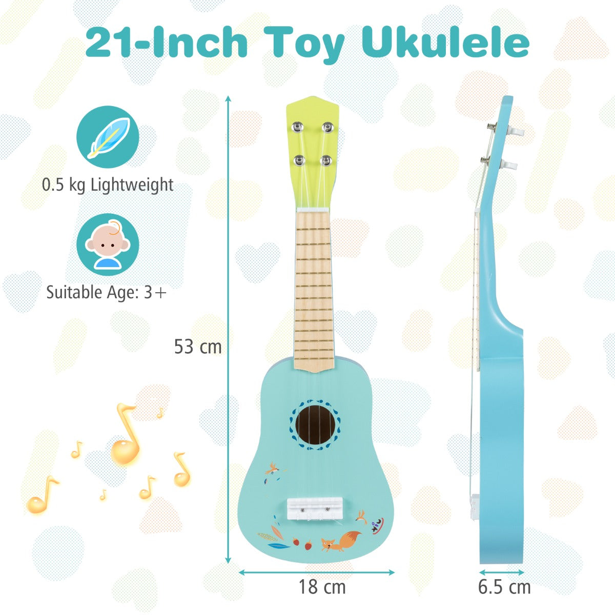 Toy Ukulele with Laminated Basswood Body and 4 Tunable Nylon Strings