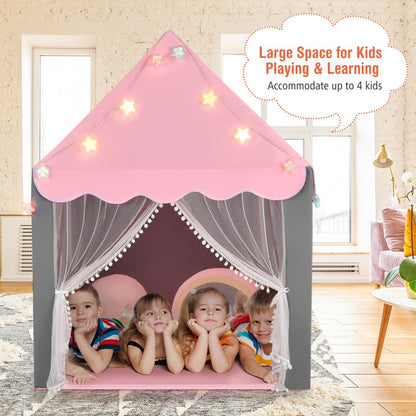 Large Kids Play House with Washable Mat and Star Lights-Pink