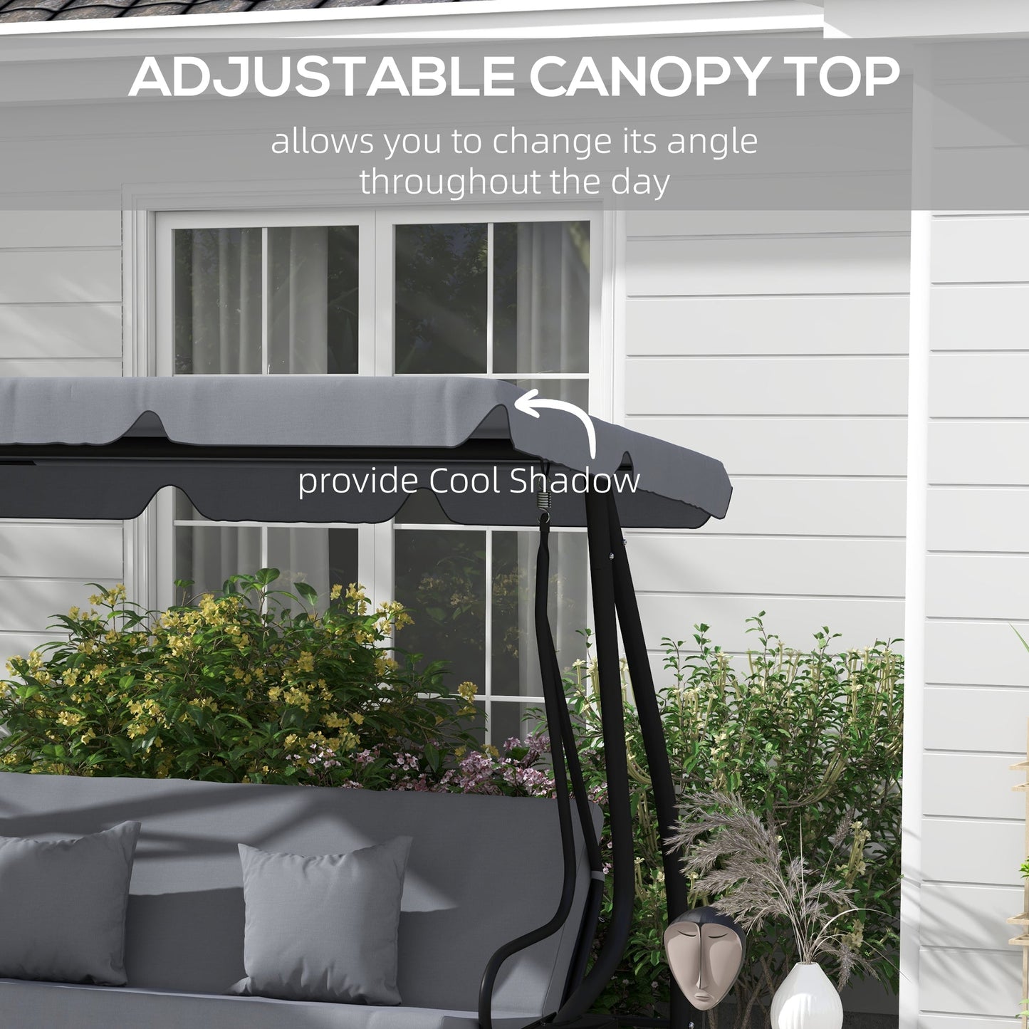 Outsunny Three-Person garden Swing Chair, with Adjustable Canopy - Light Brown