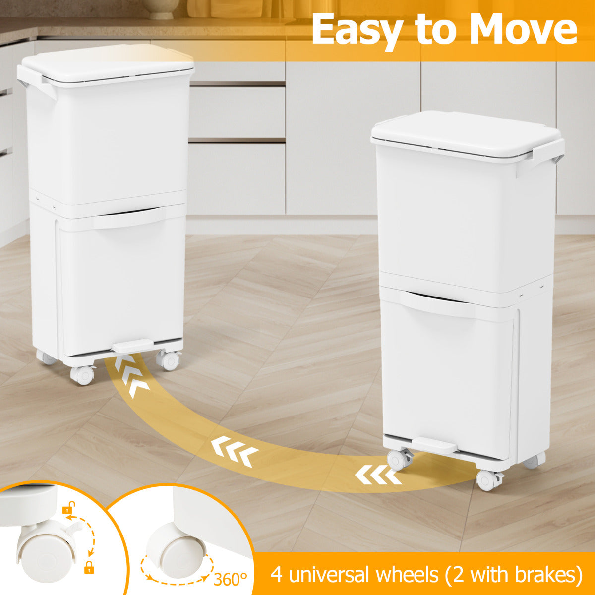 Trash Can with 2 Removable Bins and Tilting Compartment