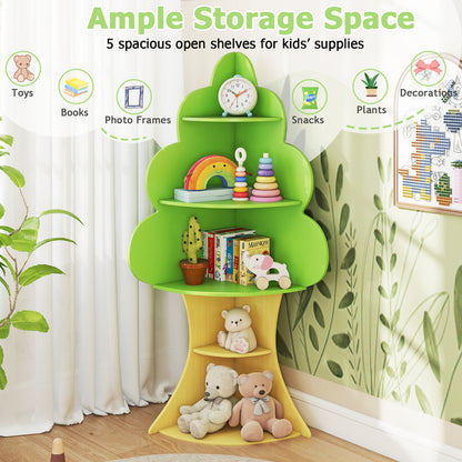 Tree Bookshelf for Kids 5-Tier Children Book Display Rack-Green
