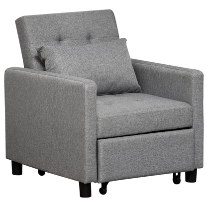 HOMCOM 3-In-1 Chair Bed, Convertible Sleeper Chair with Adjustable Backrest, Pillow and Footrest for Living Room, Grey