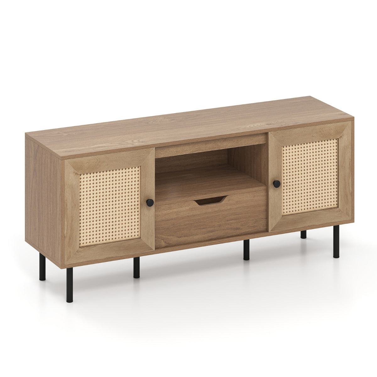 TV Stand for 60 Inch TV with Cabinets and Storage Shelf-Natural