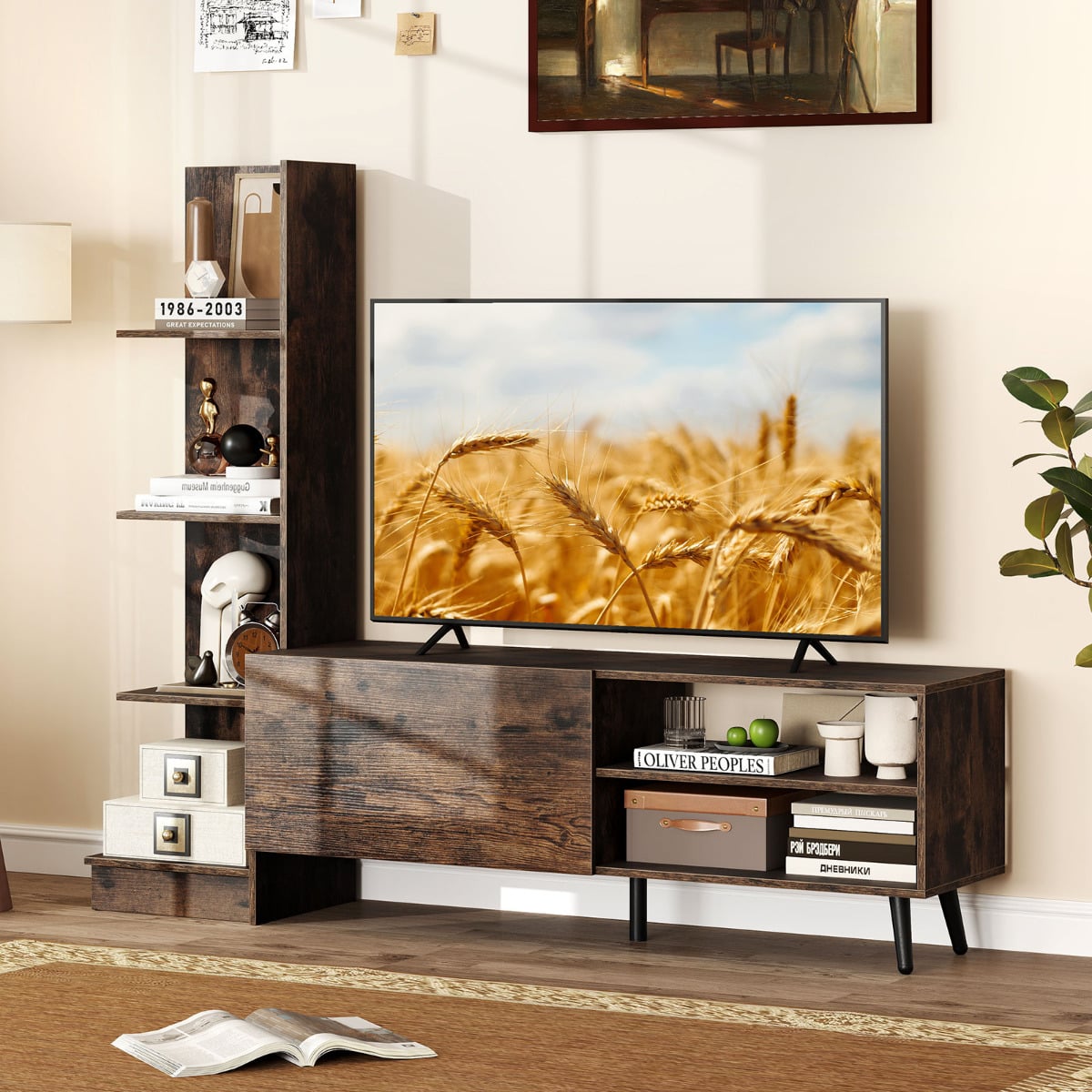 TV Stand for TVs up to 50 Inches with Adjustable Shelf for Living Room Bedroom-Rustic Brown
