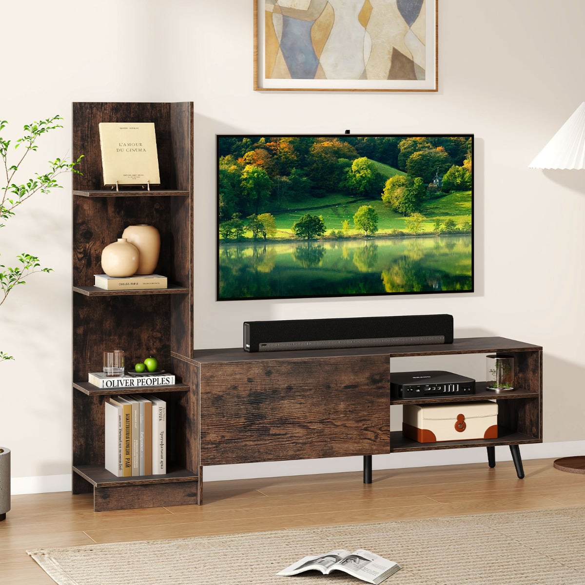 TV Stand for TVs up to 50 Inches with Adjustable Shelf for Living Room Bedroom-Rustic Brown