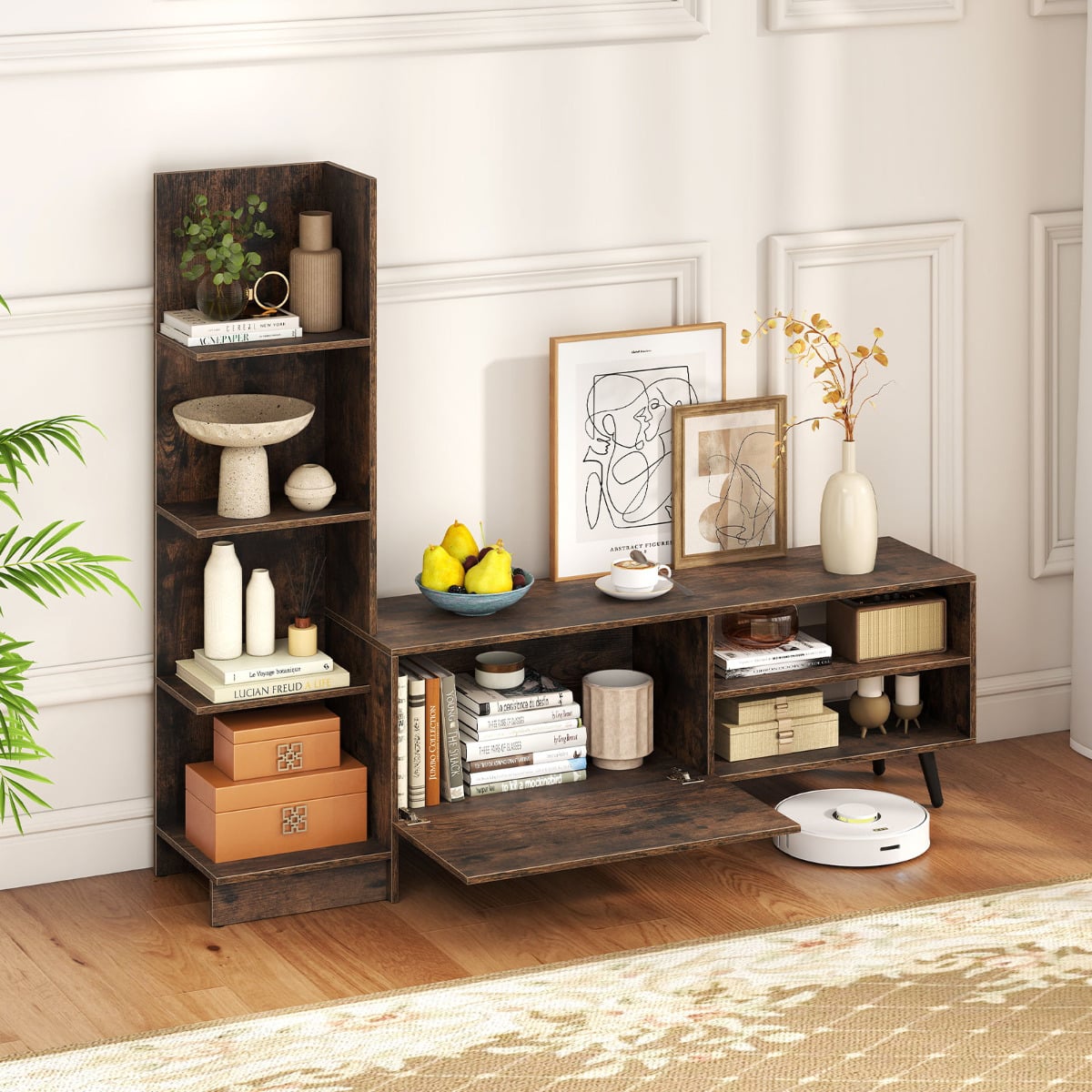 TV Stand for TVs up to 50 Inches with Adjustable Shelf for Living Room Bedroom-Rustic Brown