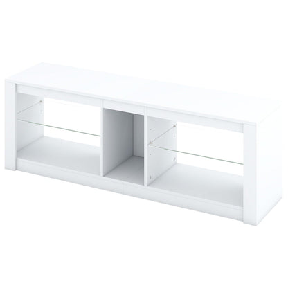 TV Stand with LED Light for TVs up to 65 inch with Adjustable Tempered Glass Shelves-White