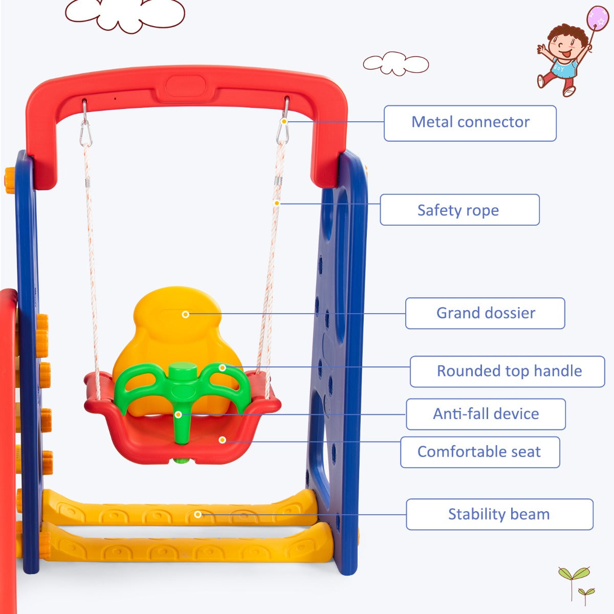 3 in 1 Toddler Slide and Swing Set with Basketball Hoop