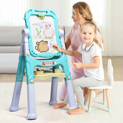 Kid's Double Sided Boards Easel Magnetic Painting Art-Green