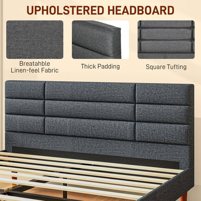 HOMCOM Upholstered King Bed Frame 154W x 206D x 87Hcm with Slats - Grey