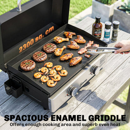 Outsunny 2 Burner Grill Griddle, Portable Gas Plancha, 6 kW, Tabletop Gas BBQ with Grease Cup for Camping Picnic Patios, Black
