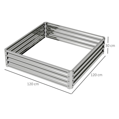 Outsunny Square Raised Garden Bed Box with Weatherized Steel Frame for Vegetables, Flowers, & Herbs, 120 x 120 x 30cm, Silver Tone