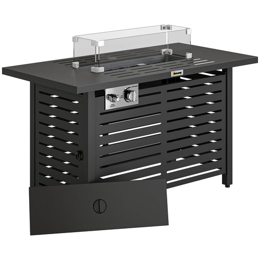 Outsunny Propane Gas Fire Pit Table, Outdoor Firepit with 43" Steel Tabletop and Lid, 50,000 BTU Pulse Ignition Fire Table w/ Stainless Steel Burner, Glass Wind Guard, and Cover
