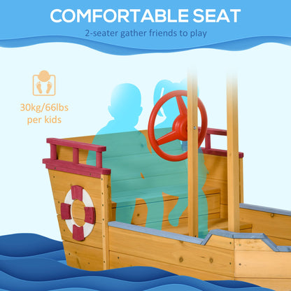 Outsunny Kids Wooden Sandpit, Children Sandbox Pirate Ship, Sandboat Play Station for Outdoor w/ Canopy Shade Storage Bench Bottom Liner