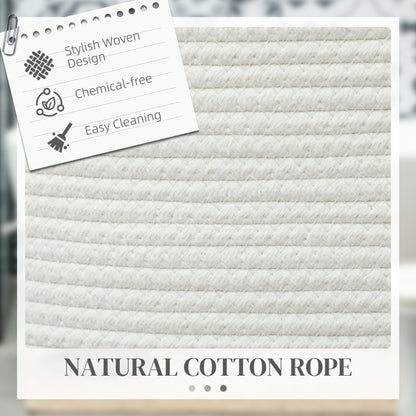 HOMCOM 36L Cotton Rope Laundry Basket, with Handles - Cream White