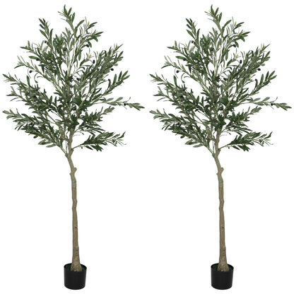 HOMCOM Set of Two Silk Leaf Artificial Olive Trees