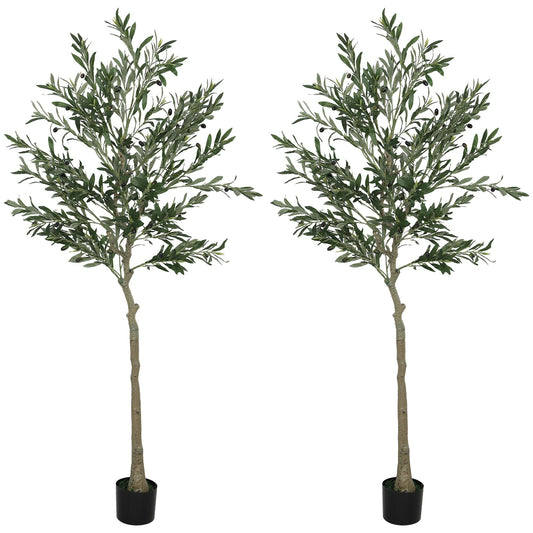 HOMCOM Set of Two Silk Leaf Artificial Olive Trees