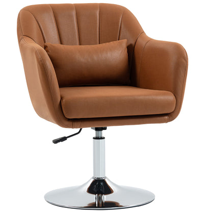 HOMCOM Swivel Microfibre Accent Chair for Living Room Contemporary Vanity Armchair with Adjustable Height Thick Cushion Lumbar Support Armrest for Bedroom Office Brown