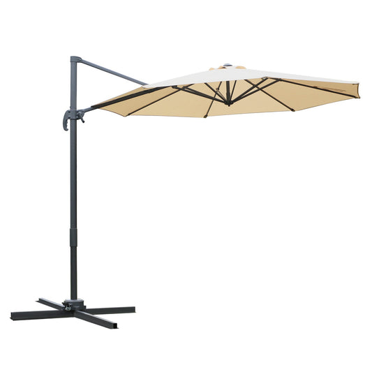 Outsunny Round Umbrella Parasol W/ Tilt 360° Rotation and Hand Crank Cross Base-Beige