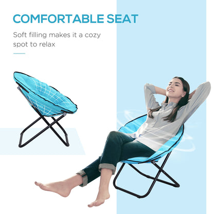 Outsunny Camping Moon Chair, Portable Folding Camping Chair for Adults with Wide Padded Oxford Seat for Outdoor Camp, Travel, Fishing, Beach, Blue