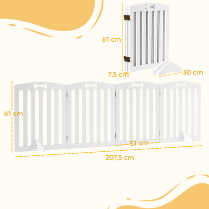 PawHut Dog safety gate folding dog gate support feet non-slip foot spikes 207.5 x 30 x 61 cm White