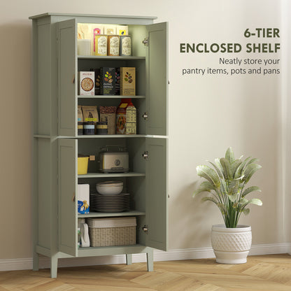 HOMCOM Tall Pantry Cupboard with Motion Sensor LED Light - Green