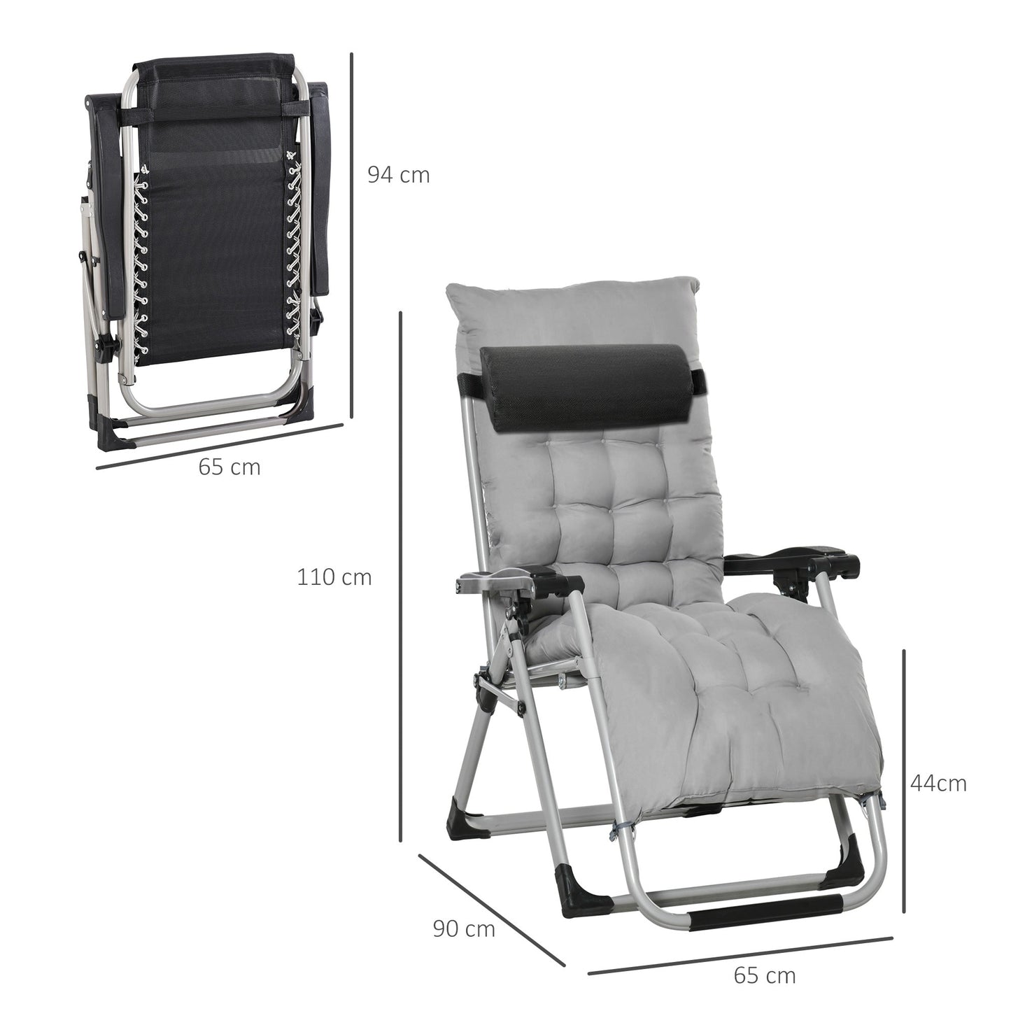 Outsunny 2pc Reclining Zero Gravity Sun Loungers ,Folding Chaise Lounge Chair with Cushions, Light Grey