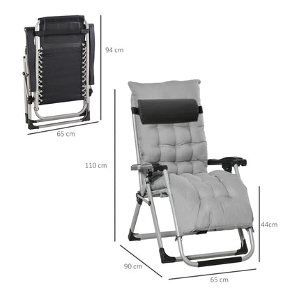 Outsunny 2pc Reclining Zero Gravity Sun Loungers ,Folding Chaise Lounge Chair with Cushions, Light Grey