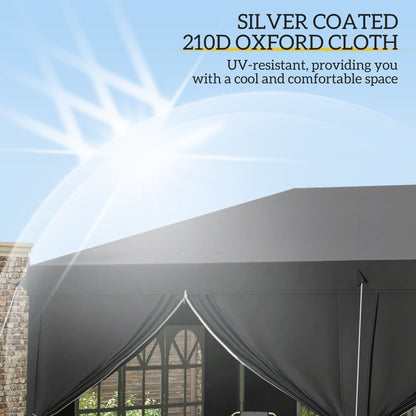 Outsunny 3 x 6 m Pop Up Gazebo with Sides and Windows, Height Adjustable Wedding Camping Party Tent Canopy Marquee with Storage Bag for Garden, Event, Black