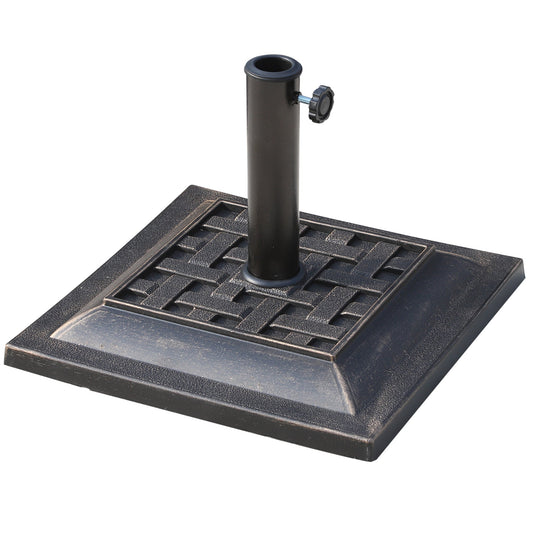Outsunny 9kg Square Garden Parasol Base Holder Resin Outdoor Market Umbrella Stand with Adjustable Coupler, Bronze