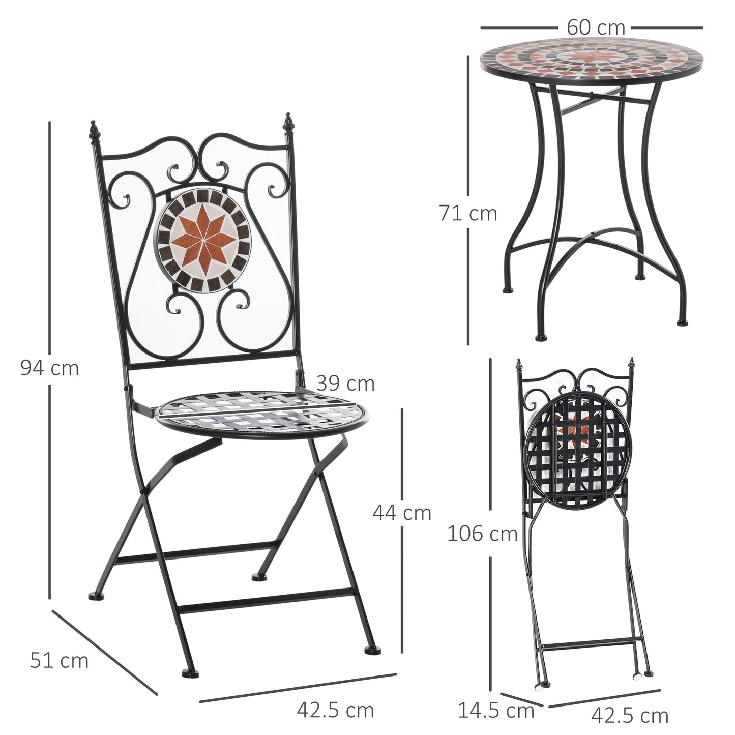 Outsunny Three-Piece Mosaic Bistro Table Set - Multicoloured