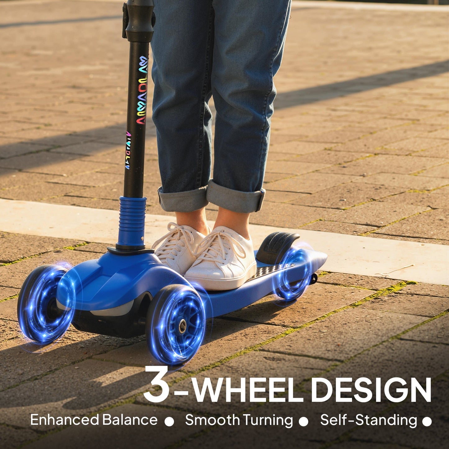 AIYAPLAY Three-Wheel Foldable Electric Scooter for Kids Aged 6-10 Years, Blue
