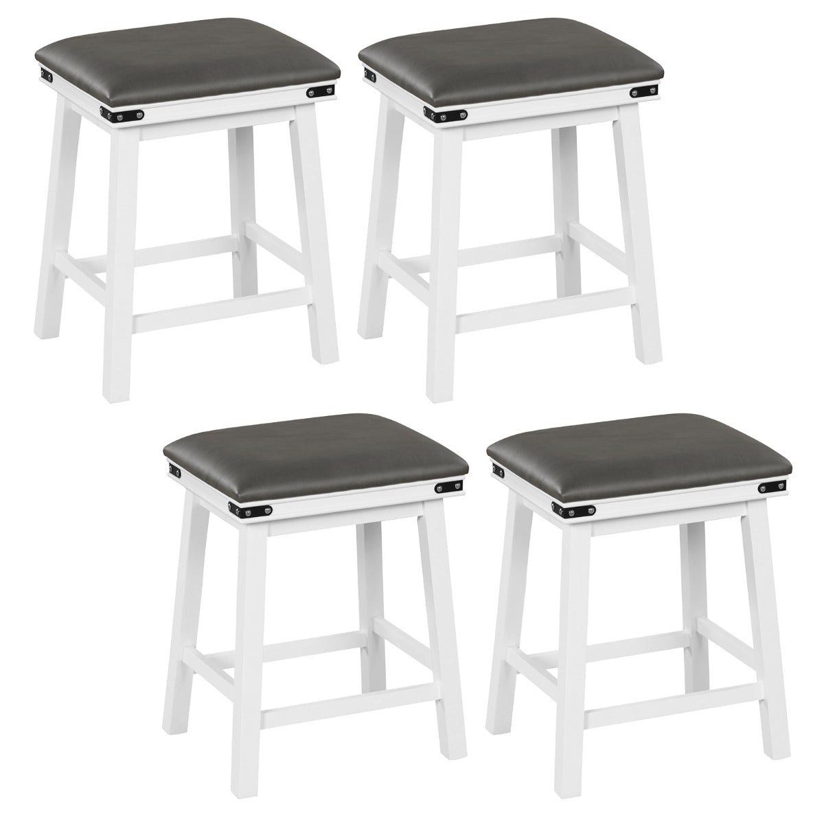 Set of 4 62 cm Height Upholstered Backless Bar Stools with PU Leather Padded Seat-White