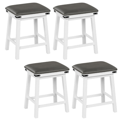 Set of 4 62 cm Height Upholstered Backless Bar Stools with PU Leather Padded Seat-White