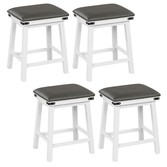 Set of 4 62 cm Height Upholstered Backless Bar Stools with PU Leather Padded Seat-White