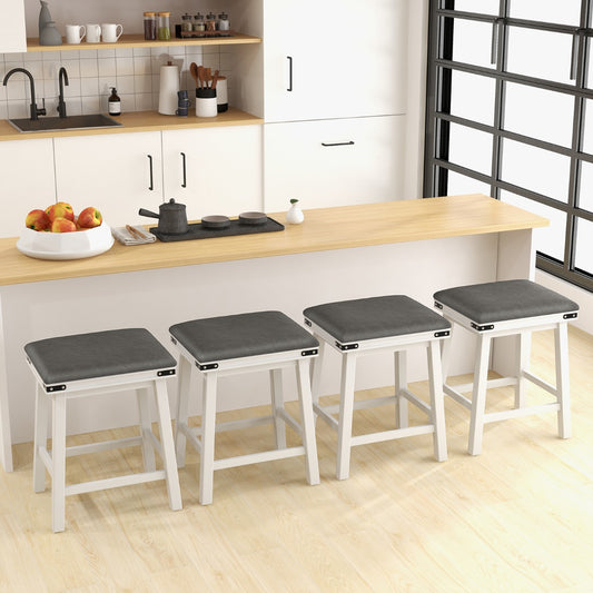 Set of 4 62 cm Height Upholstered Backless Bar Stools with PU Leather Padded Seat-White