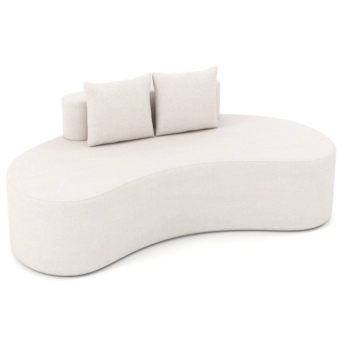 Upholstered Curved Sofa with 2 Cozy Pillows and Low Backrest-Beige