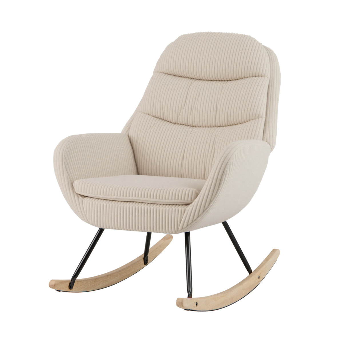 Upholstered Rocking Chair Nursery Glider Rocker with Padded Backrest-Beige