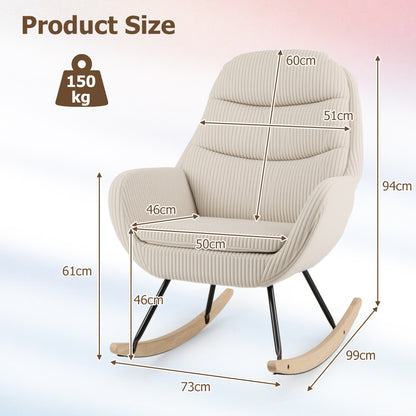 Upholstered Rocking Chair Nursery Glider Rocker with Padded Backrest-Beige