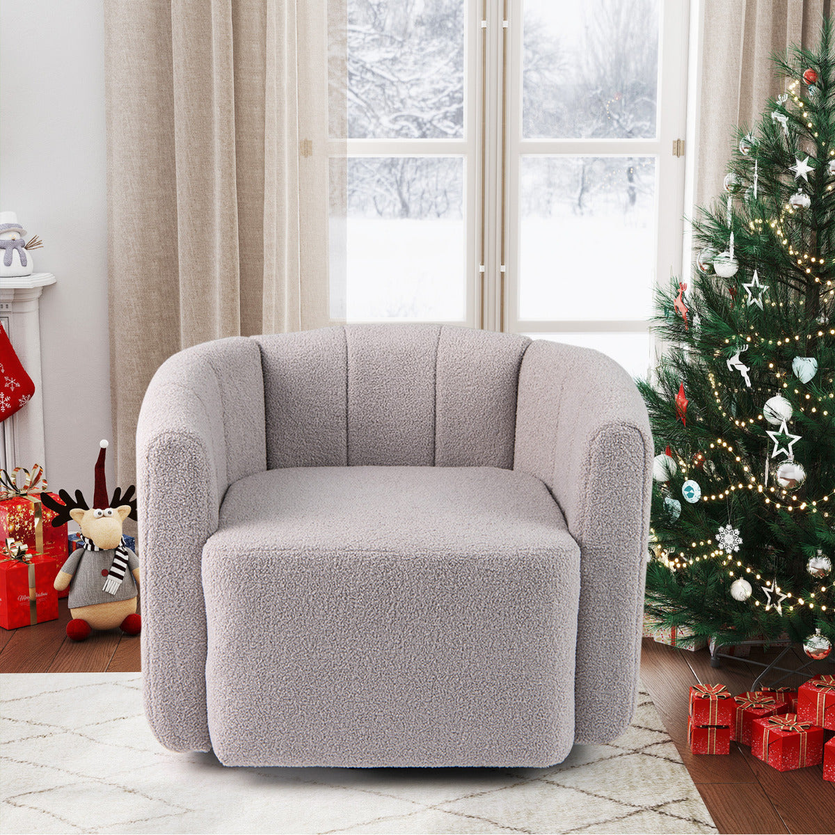 Upholstered Swivel Barrel Chair with Backrest and Armrests-Grey