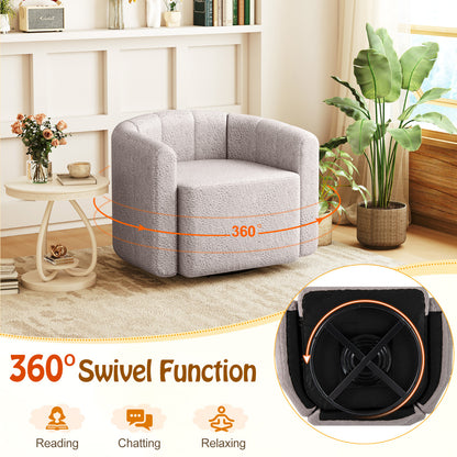 Upholstered Swivel Barrel Chair with Backrest and Armrests-Grey