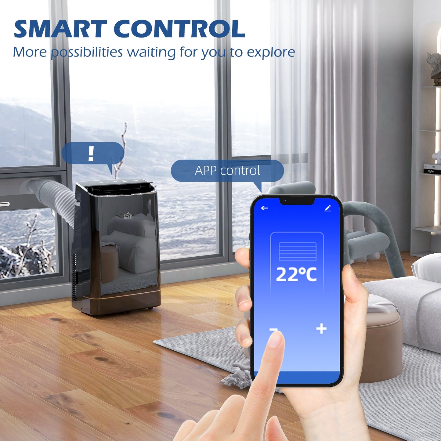 HOMCOM 14000 BTU Mobile Air Conditioner, 35mÂ², Smart Home WiFi, with Dehumidifier, Fan, 24H Timer, Window Kit, Black