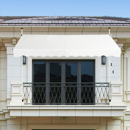UV-Resistant Waterproof Deck Awning with Manual Crank Handle-Beige