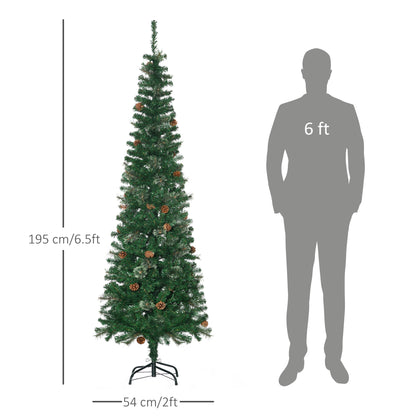 HOMCOM 6.5FT TallÂ Pencil Slim Artificial Christmas Tree withÂ RealisticÂ Branches, Tip Count and Pine Cones, Pine Needles Tree, XmasÂ Decoration, Green