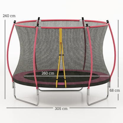 SPORTNOW 10ft Outdoor Trampoline with Enclosure Net, Spring Cover, Pink