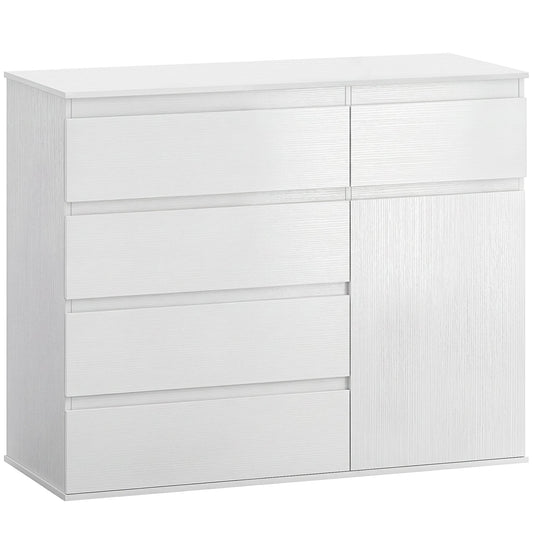 HOMCOM Modern Chest Of Drawers, 5 Drawer Dresser with Adjustable Shelf, Soft-Close Door, White