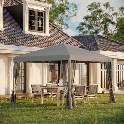 Outsunny 3 x 3√Ç m Pop Up Gazebo, 420D Garden Tent Canopy with Removable Mesh Sidewall Netting, Carry Bag for Garden Patio Outdoor, Light Grey